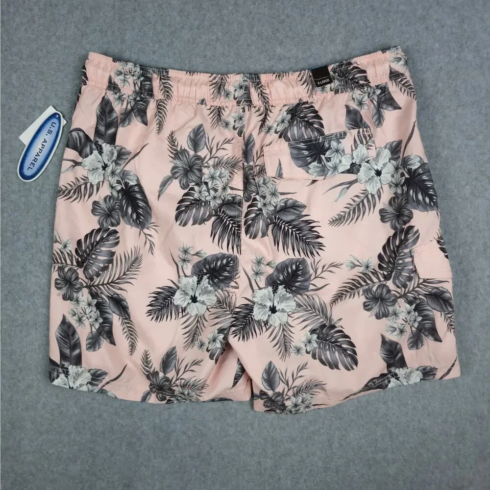 NWT U.S. Apparel Mens XL Bella Fleur Pink Floral Print Swim Shorts
